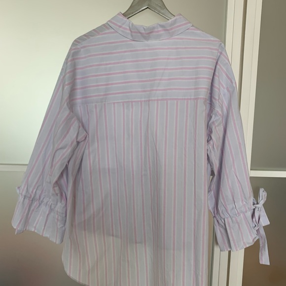 Topshop button-down blouse with tie cuffs. Lavender, pink, and white stripe. US8 - Picture 3 of 5